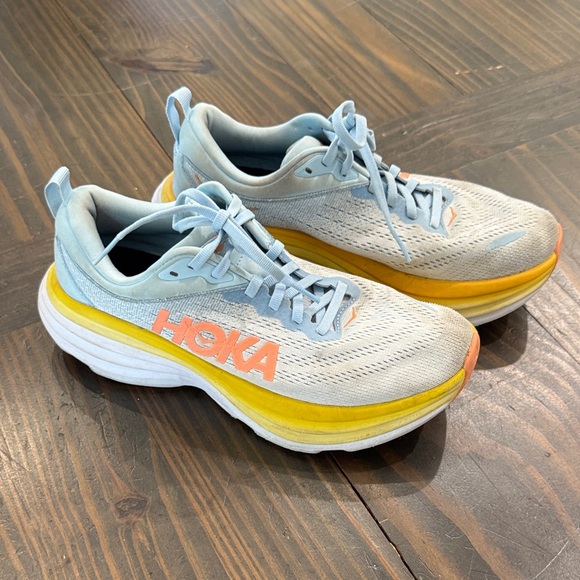 Hoka Sky Blue, Yellow & Coral Running Shoes - Picture 2 of 6
